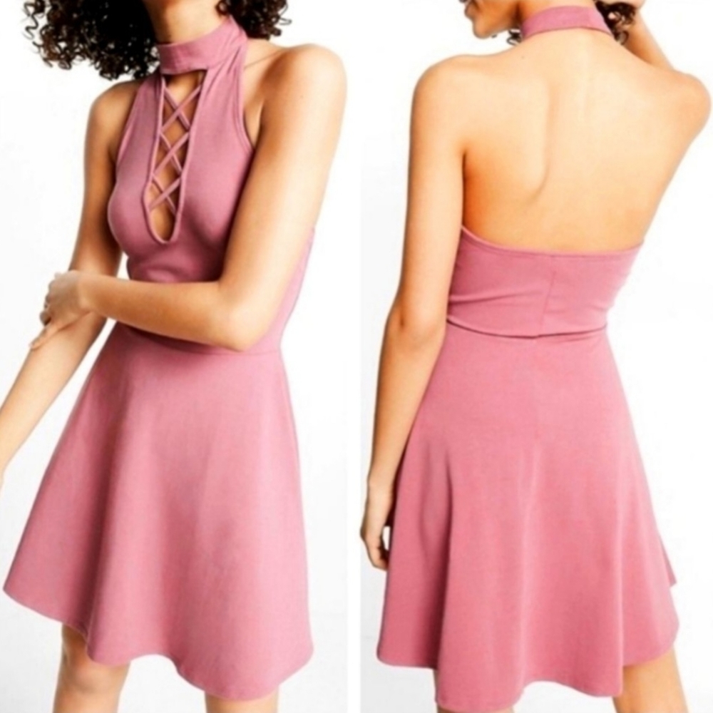 Express Millenial Pink Halter Mini Dress